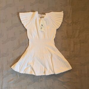 Organic Flutter Sleeve Sweater Dress in White Diamond Pointelle Hope & Henry